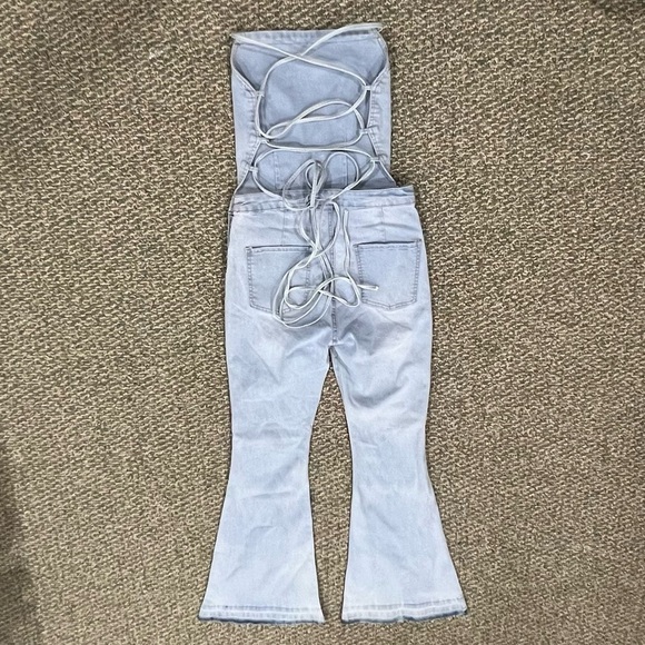 American Bazi Spaghetti Strap Rough Hem Jean Overalls Size Medium Women’s - Picture 3 of 5